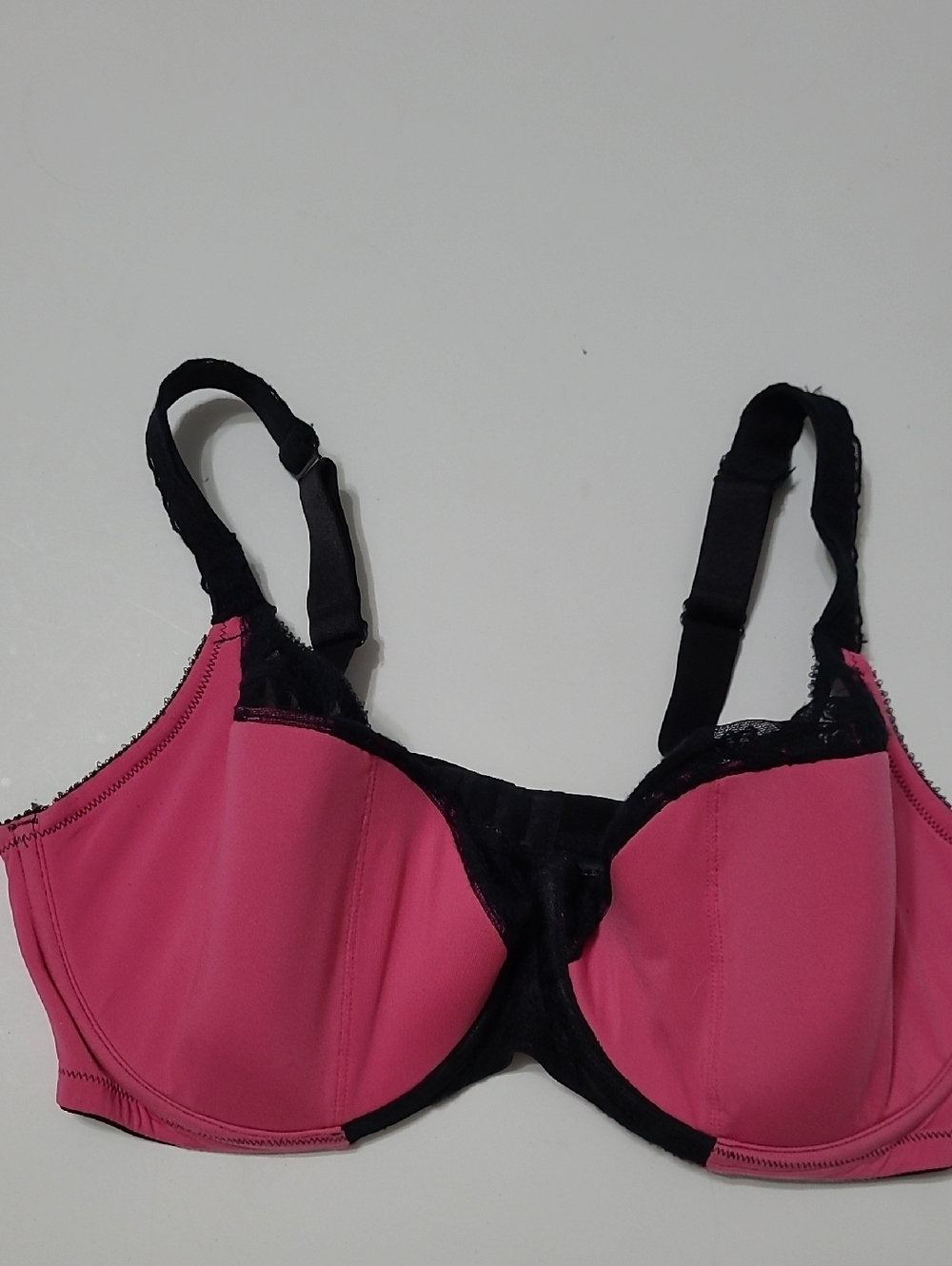 Cacique Hot Pink & Black Sheer Lace Underwire Bra size 38F